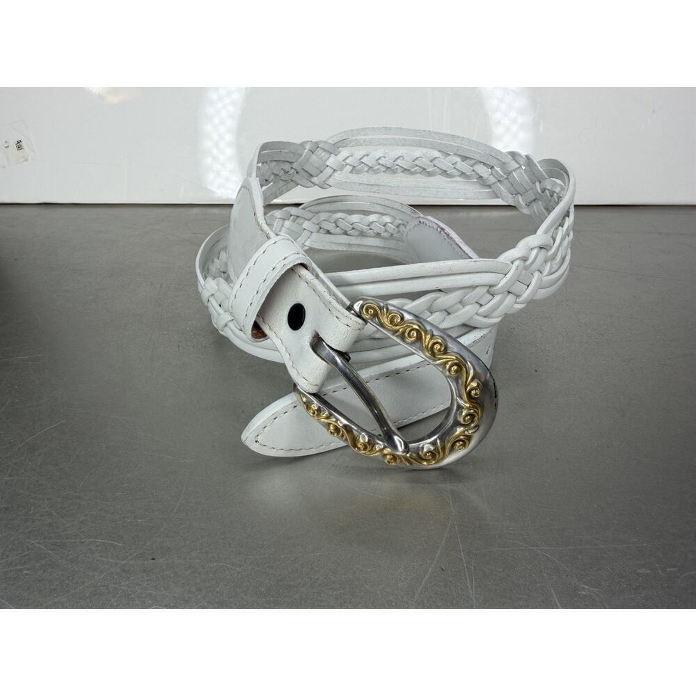 Vintage Nocona Belt Co. Size 32 Women's Leather Belt Braided White Gold Swirl